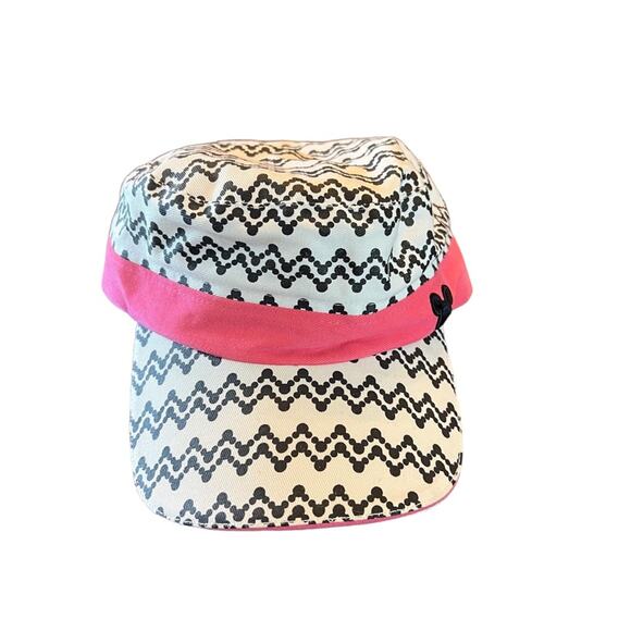 Disney Accessories - Disney Parks Vintage Chevron Cadet Army  Mickey Mouse Ballcap White Black Pink
